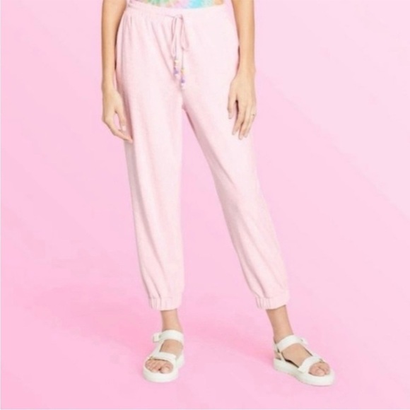 STONEY CLOVER Womens Terrycloth Jogger Set Pink Cropped Size M/L Limited Edition - Picture 3 of 8